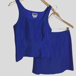 Vintage CFR Christian Francis Roth Cobalt Linen Minimalist Skirt Top Set Sz 6